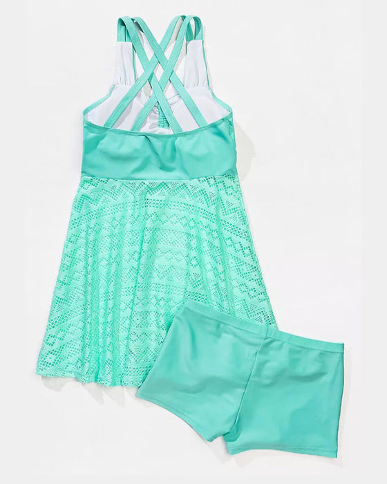 Einfarbiger Tankini aus Spitze
