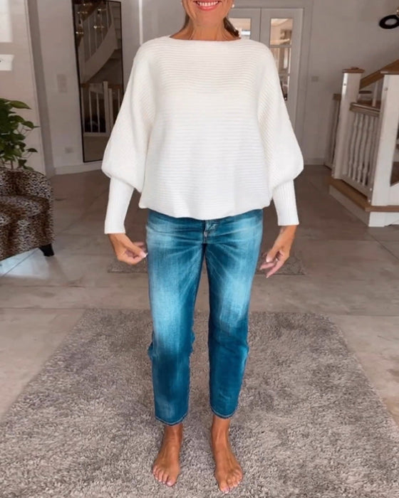 Pullover mit Laternenärmeln und fester Farbe