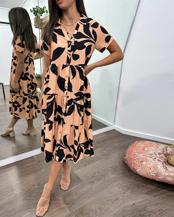 Kleid mit Taschen, Revers und Aufdruck