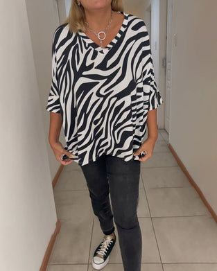 Lässiges Oberteil mit V-Ausschnitt und Zebramuster