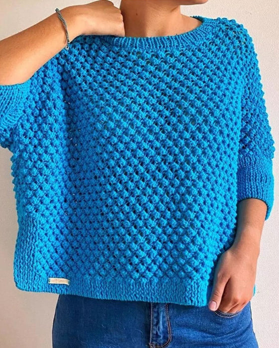 Einfarbiger, lockerer Pullover mit Rundhalsausschnitt