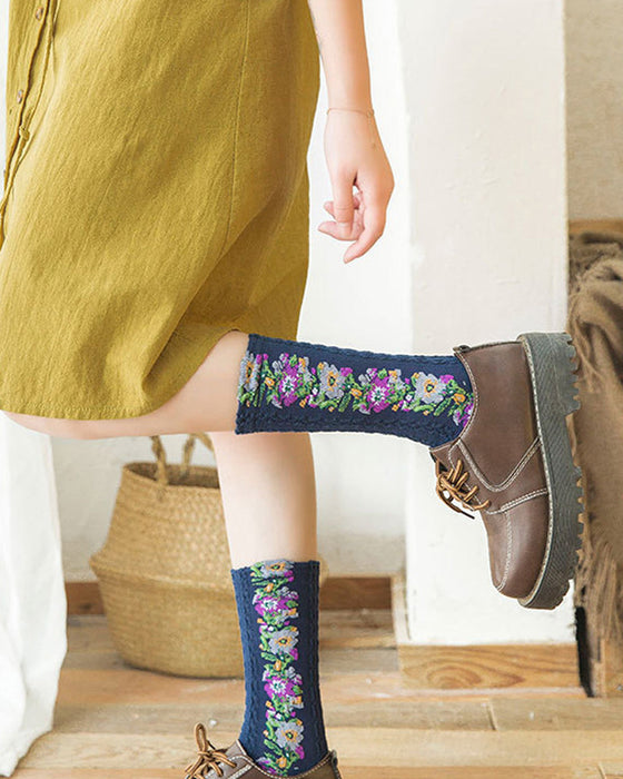 Socken mit Vintage-Blumenstickerei (5 Paar)