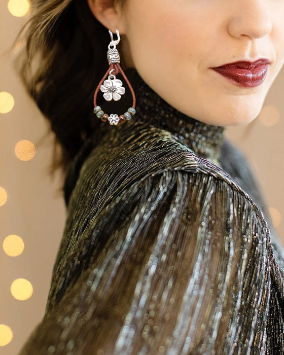 Boho Leder Seil Blumen Einfache Ohrringe