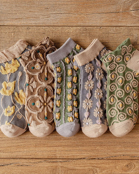 Damensocken aus Baumwolle mit geprägtem Blumenmuster