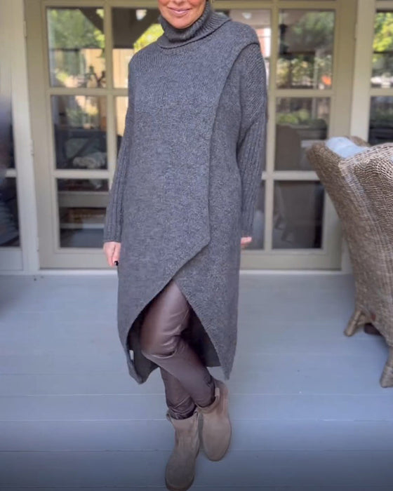 Pullover mit hohem Hals und lang