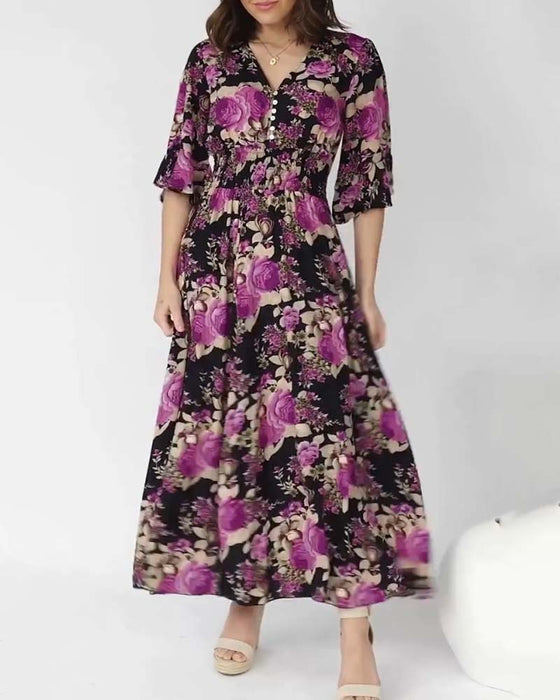 Maxikleid mit Blumenmuster und V-Ausschnitt