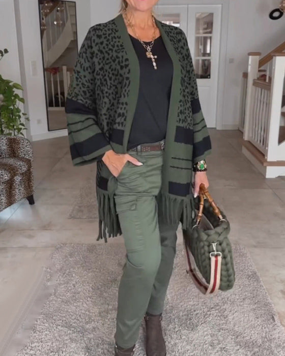 Langarm-Cardigan mit Leopardenmuster