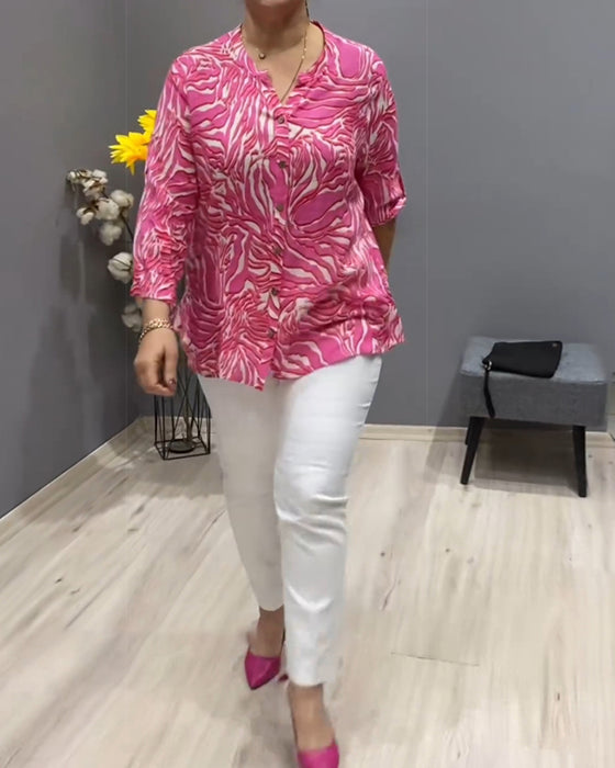 Langärmeliges bedrucktes Shirt mit Knöpfen