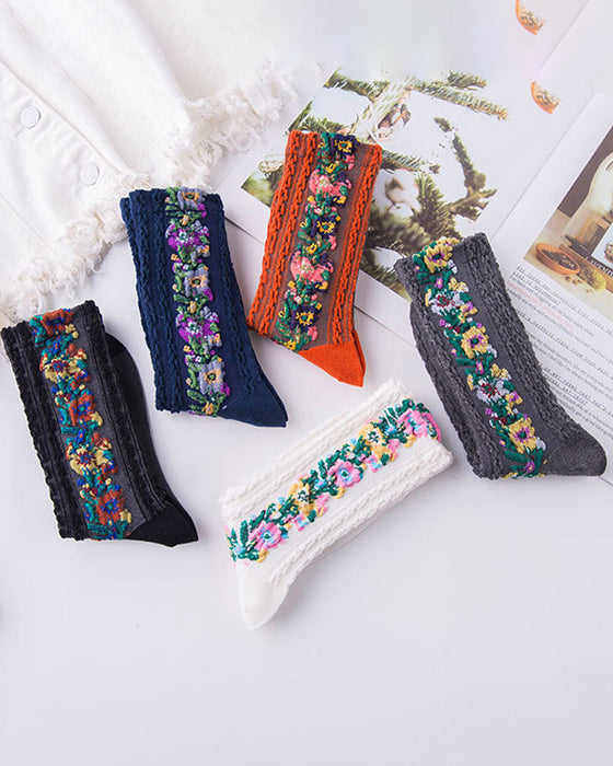 Socken mit Vintage-Blumenstickerei (5 Paar)
