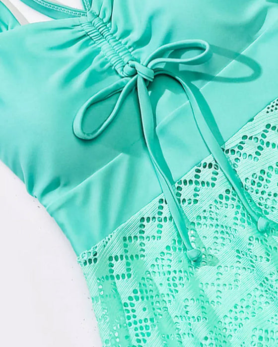 Einfarbiger Tankini aus Spitze