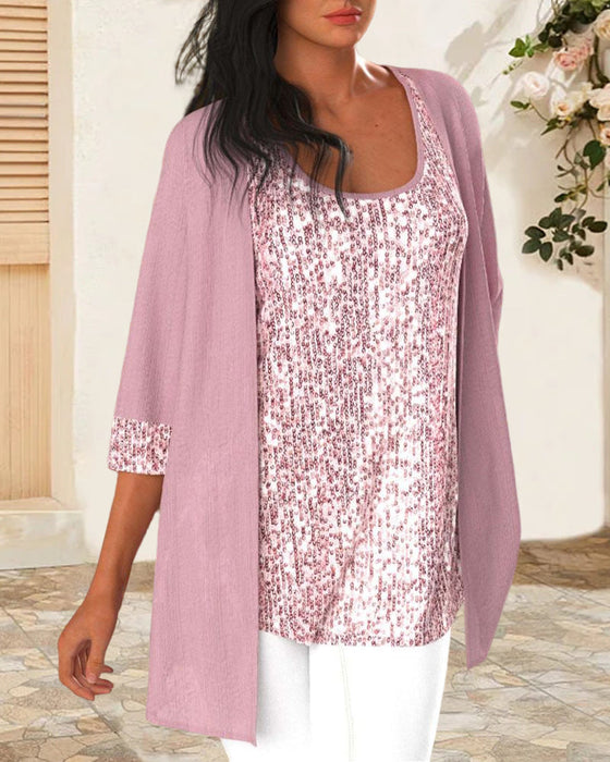 Pailletten-Tanktop und Strickjacke