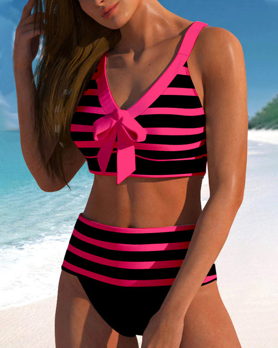 Bikinis mit hoher Taille und Streifendruck