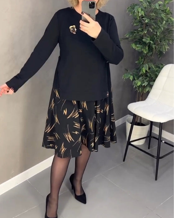 Lässiges Printkleid mit lockerem Schnitt und Rundhalsausschnitt