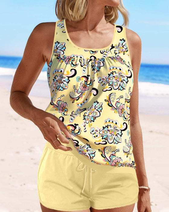 Tankini-Badeanzug mit Aufdruck und ärmellos