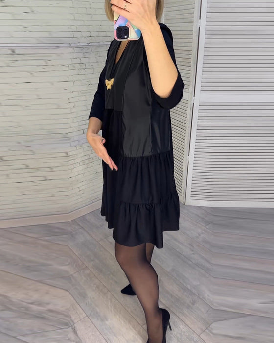 Patchwork-Kleid mit V-Ausschnitt