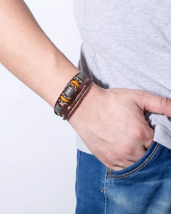 Handbesticktes mehrschichtiges Lederarmband