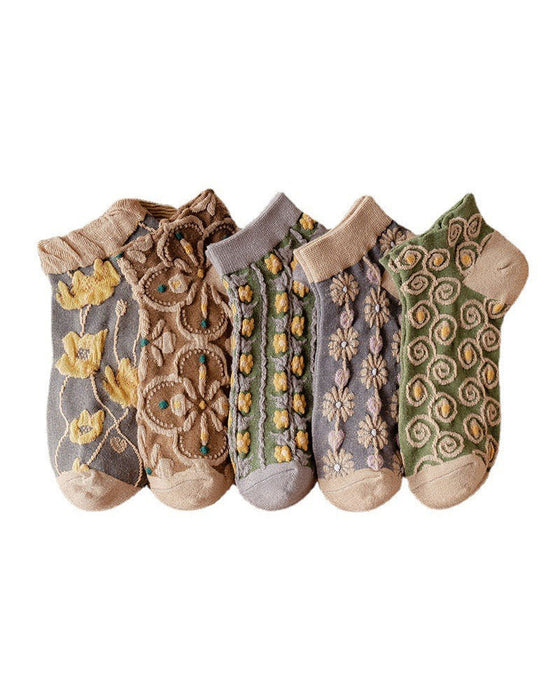 Damensocken aus Baumwolle mit geprägtem Blumenmuster