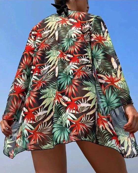 Sexy bedrucktes Bikini-Set mit Überwurf