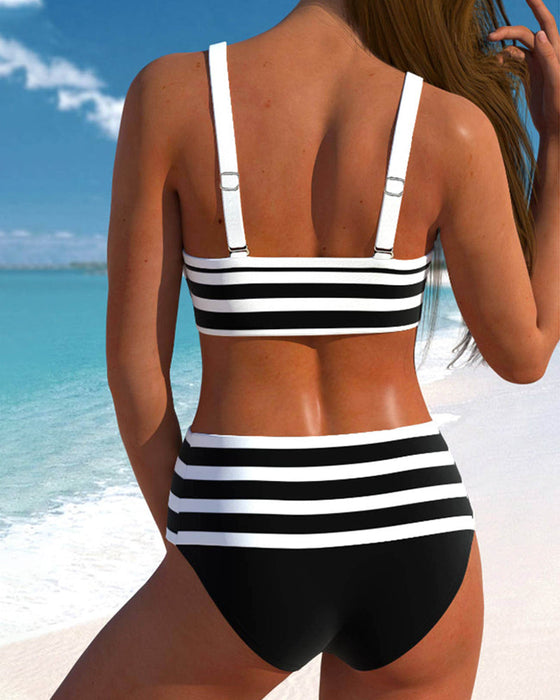 Bikinis mit hoher Taille und Streifendruck