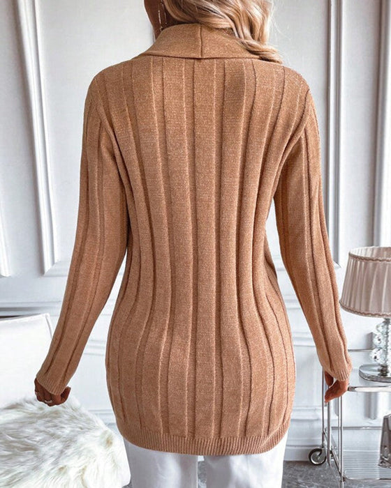 Einfarbiger Rippstrick-Cardigan