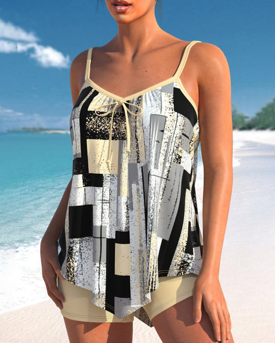 Tankini-Badeanzug mit Bindebändern und Aufdruck