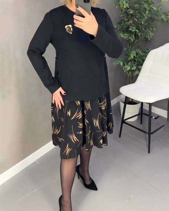 Lässiges Printkleid mit lockerem Schnitt und Rundhalsausschnitt