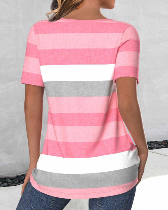 Top mit Streifen, Rundhalsausschnitt und Colourblocking