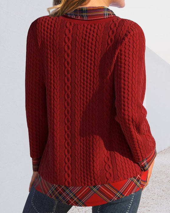 Kariertes Patchwork-Sweatshirt mit Revers